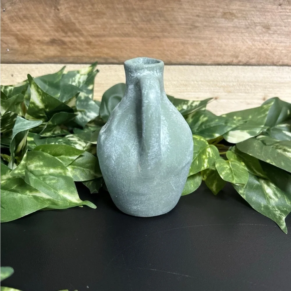 Ceramic Green Vase Jug Miniature Floral‎ Painted Farmhouse Cottage Home Decor